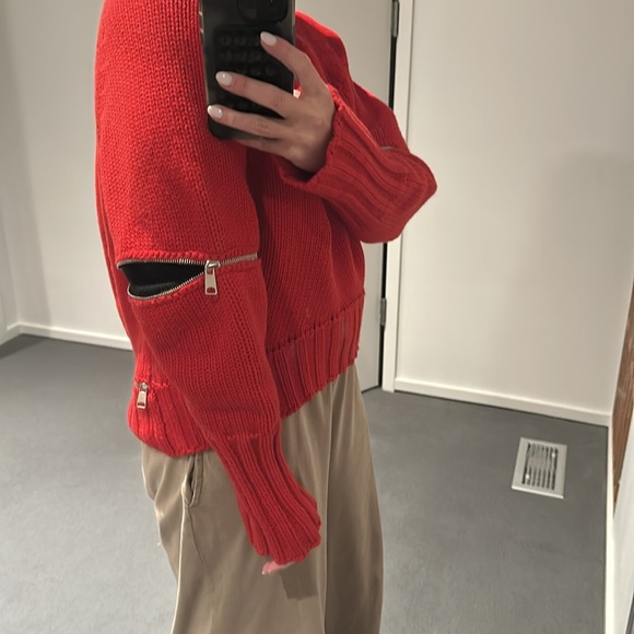 Alexander McQueen red elbow zip high low wool sweater 2018 - Picture 14 of 16